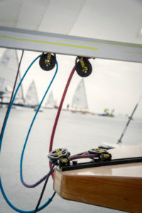 Ice sailing European championship on Lake Balaton in Hungary, the participants prepare the ice sailors for the regatta in the morning. Mainsheet to control the sail Ice sailing European championship on Lake Balaton in Hungary, the participants prepare the ice sailors for the regatta in the morning. Mainsheet to control the sail